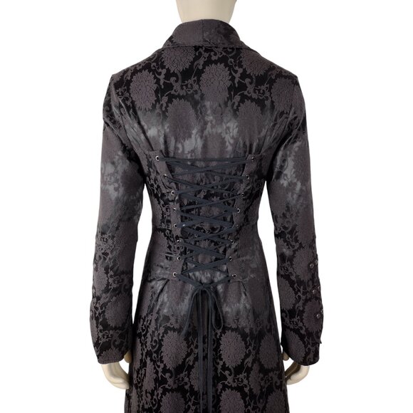 Hearts & Roses Black Gothic Victorian Steampunk Brocade Corset Back Coat Size 4 - Picture 8 of 16